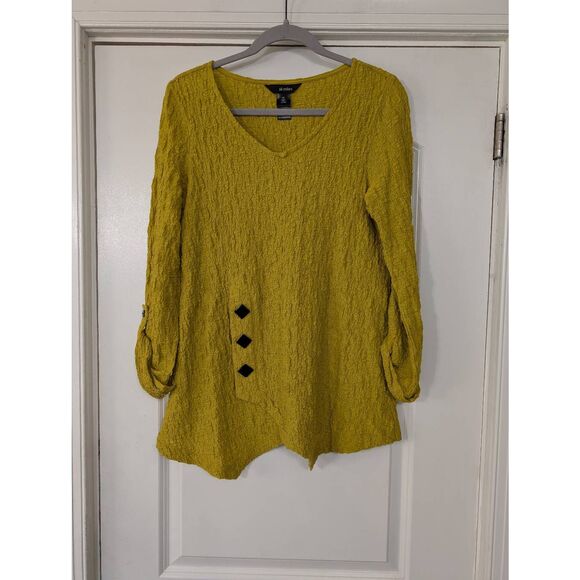 Ali Miles Tops - Ali Miles Crinkle Blouse Top women's XS chartreuse artsy art to wear lagenlook